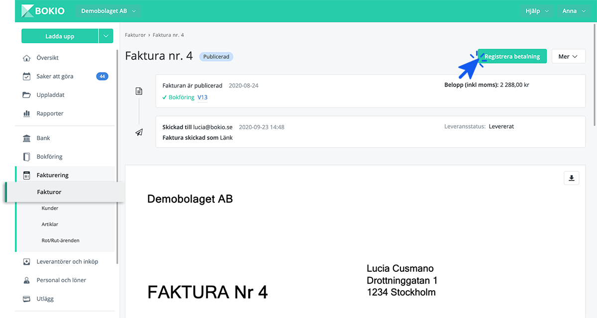 Registrera Betalning Av Kundfaktura | Bokio