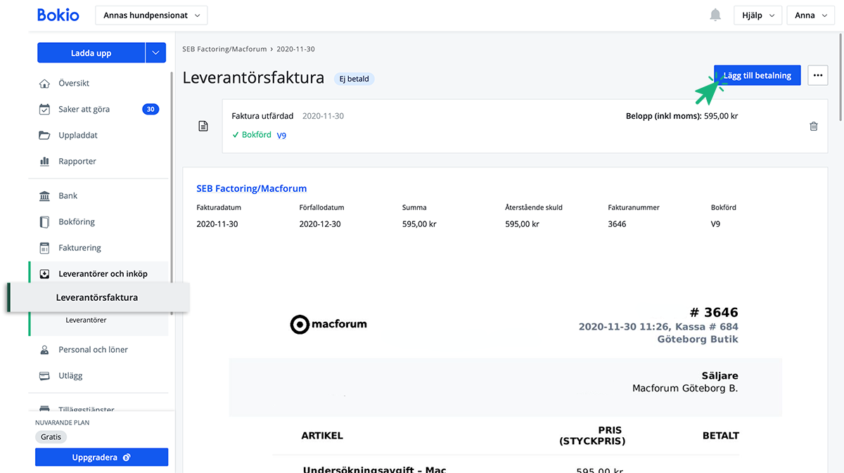 Betala Leverantörsfaktura Med Bokio Företagskonto | Bokio