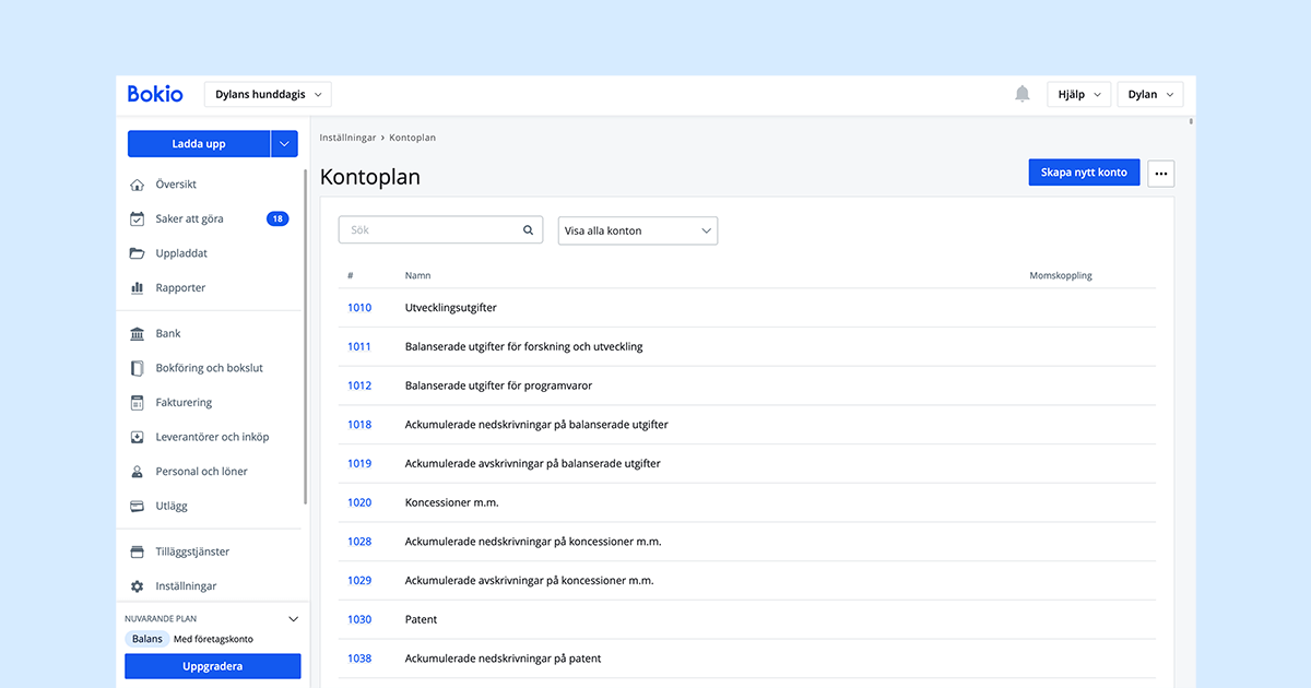 Nu öppnar vi upp för egna konton i kontoplanen