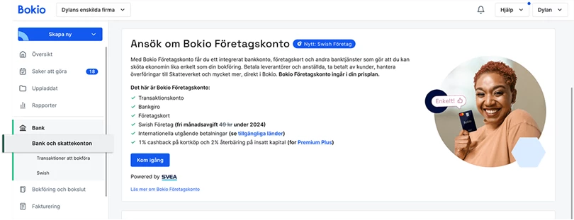 Ansök om Bokio Företagskonto på sidan Bank och skattekonton