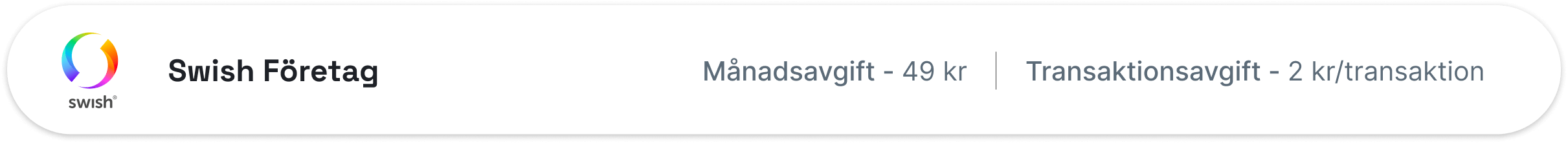 Swish Företag Månadsavgift 49 kr Transaktionsavgift 2 kr/transaktion